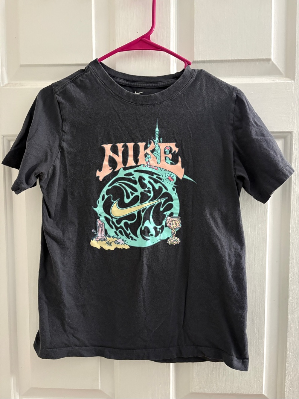 Nike Kids Black Tee with Mint and Peach Graphic
